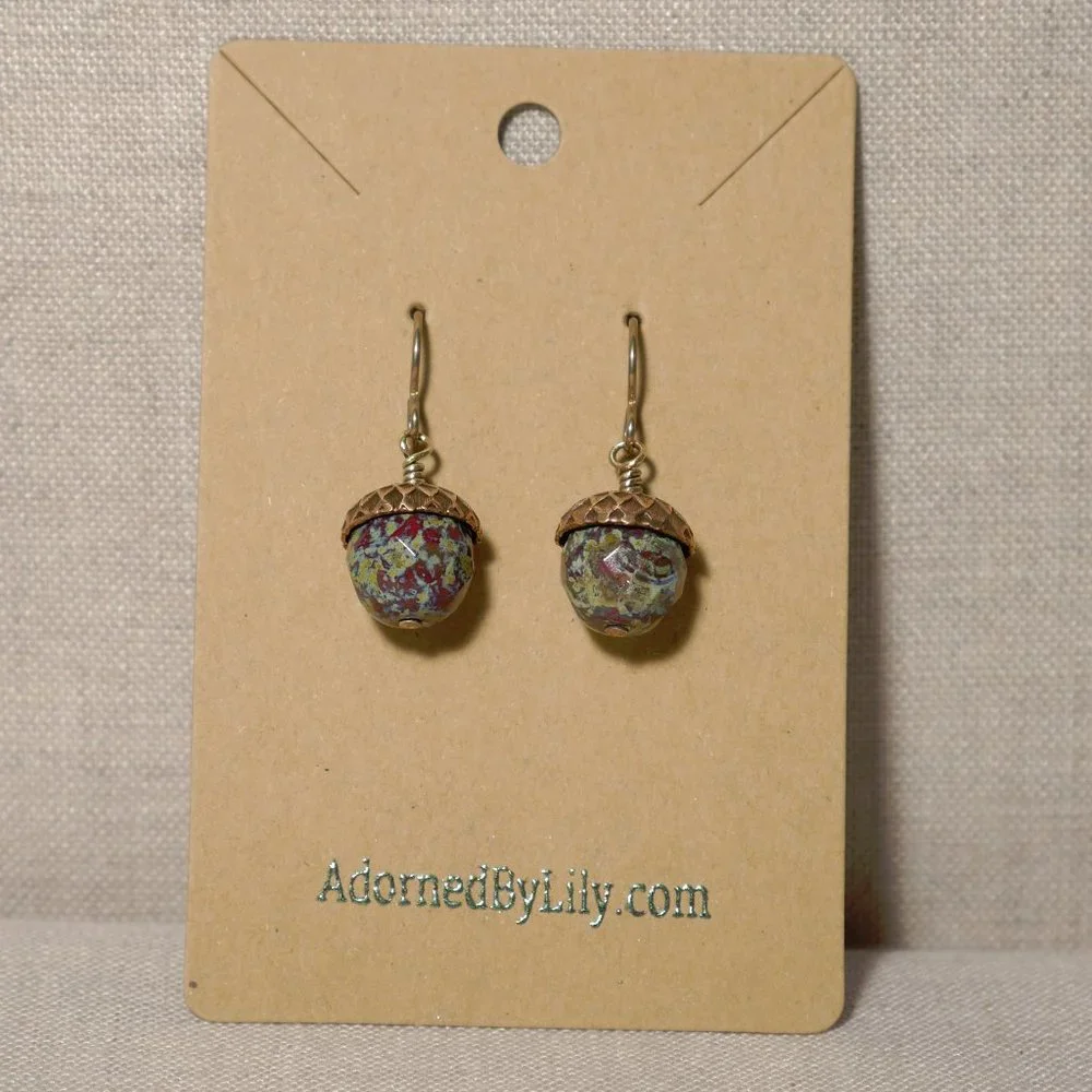 Hand Crafted Handmade Earrings Red & Olive Czech Glass Bead & Copper Aco… - Picture 2 of 4